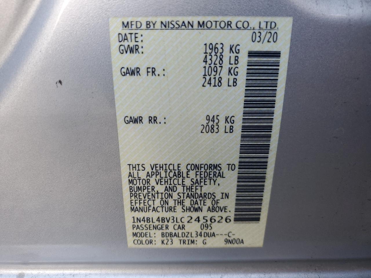 1N4BL4BV3LC245626 NISSAN ALTIMA 2020