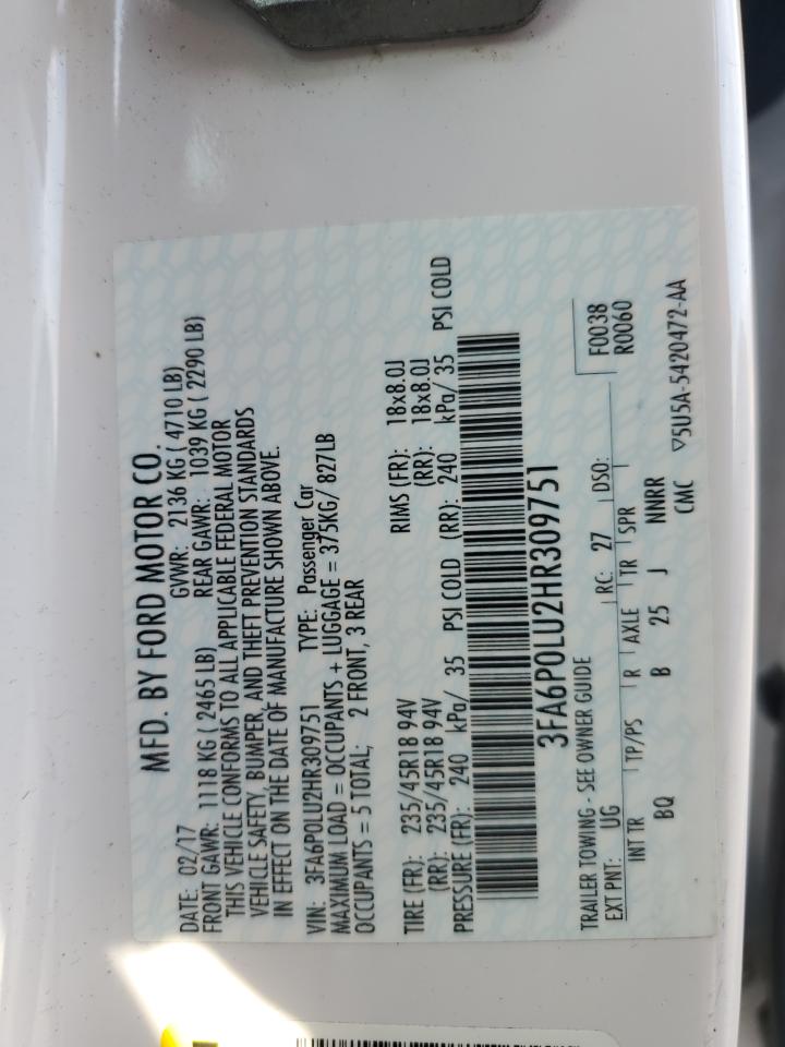 3FA6P0LU2HR309751 FORD FUSION 2017
