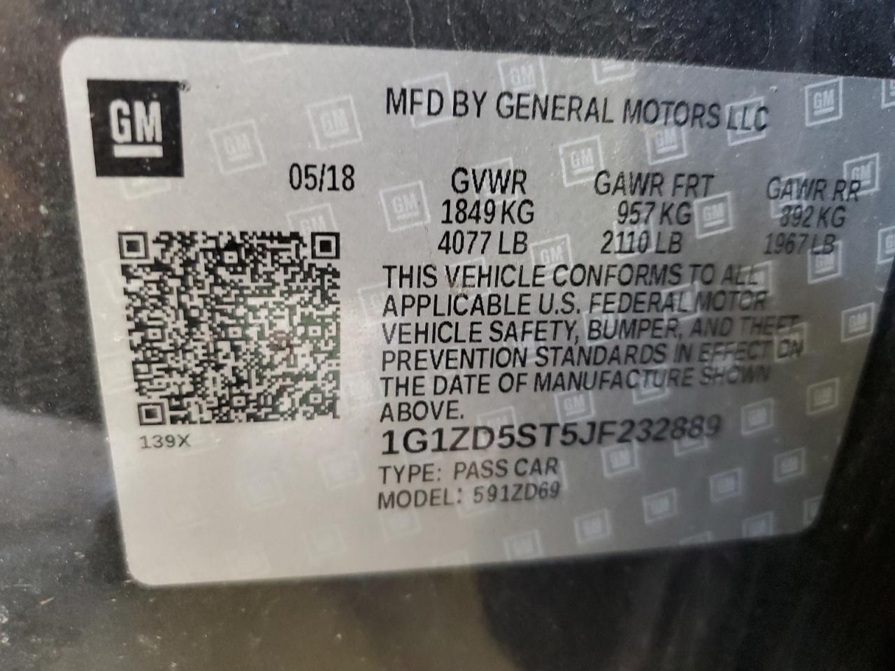 1G1ZD5ST5JF232889 CHEVROLET MALIBU 2018