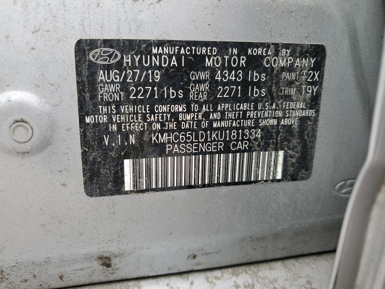 2019 Hyundai Ioniq VIN: KMHC65LD1KU181334 Lot: 49546105