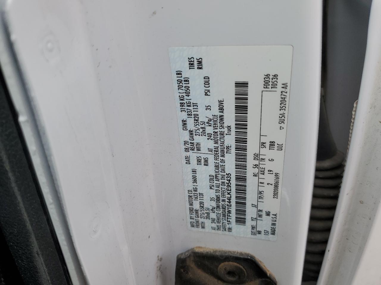1FTFW1E44LKE95435 FORD F-150 2020