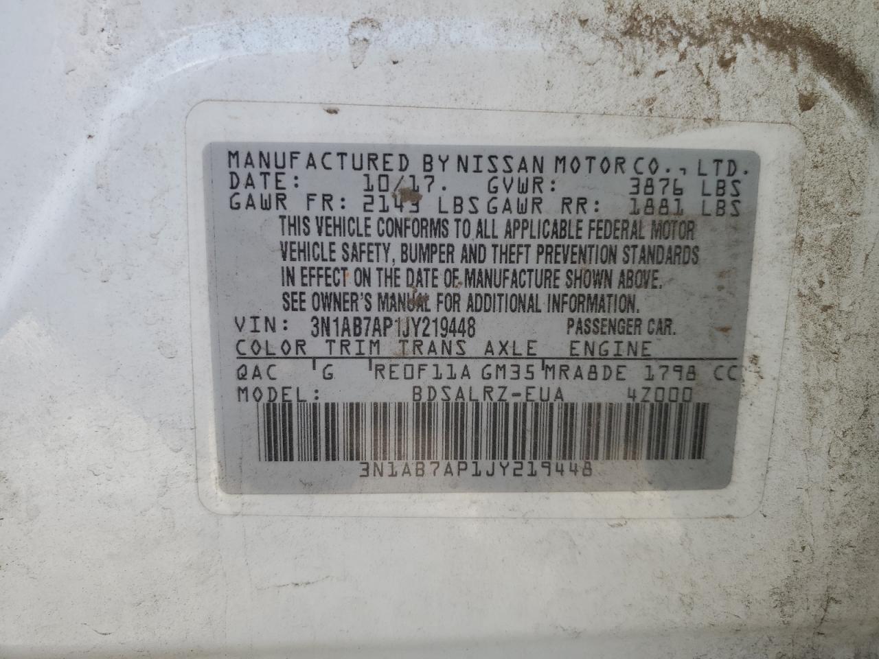 3N1AB7AP1JY219448 NISSAN SENTRA 2018