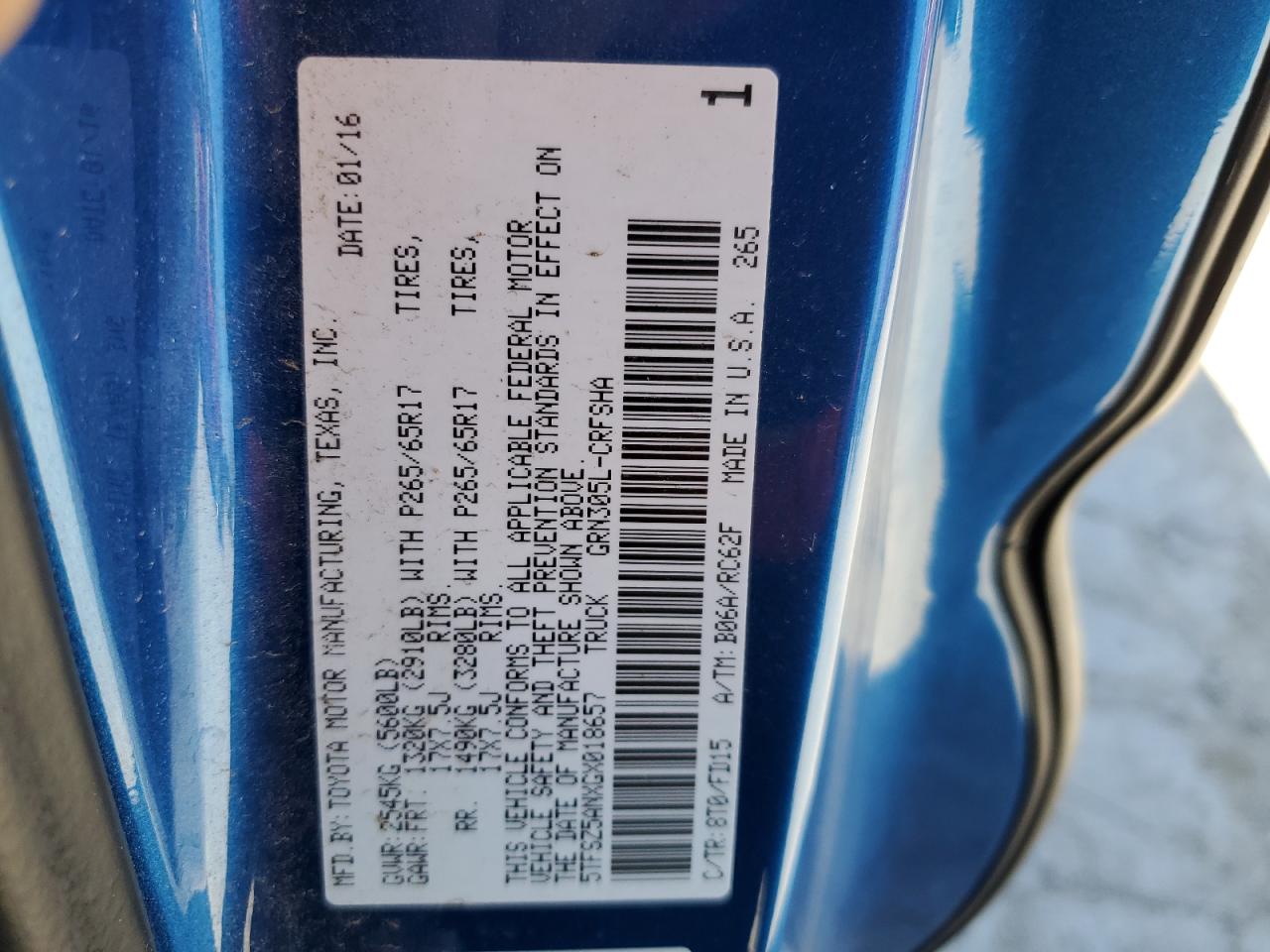 5TFSZ5ANXGX018657 TOYOTA TACOMA 2016