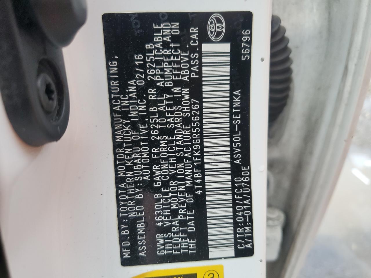 4T4BF1FK9GR556267 TOYOTA CAMRY 2016