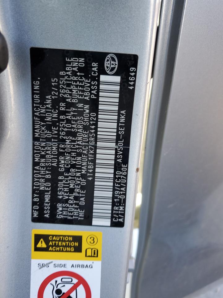 4T4BF1FK7GR544120 TOYOTA CAMRY 2016