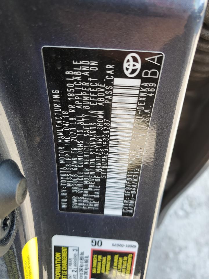 5YFBURHE3JP838287 TOYOTA COROLLA 2018