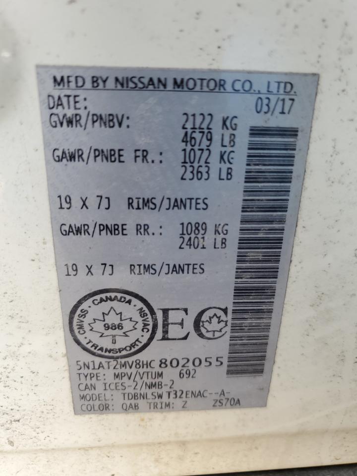 5N1AT2MV8HC802055 NISSAN ROGUE 2017