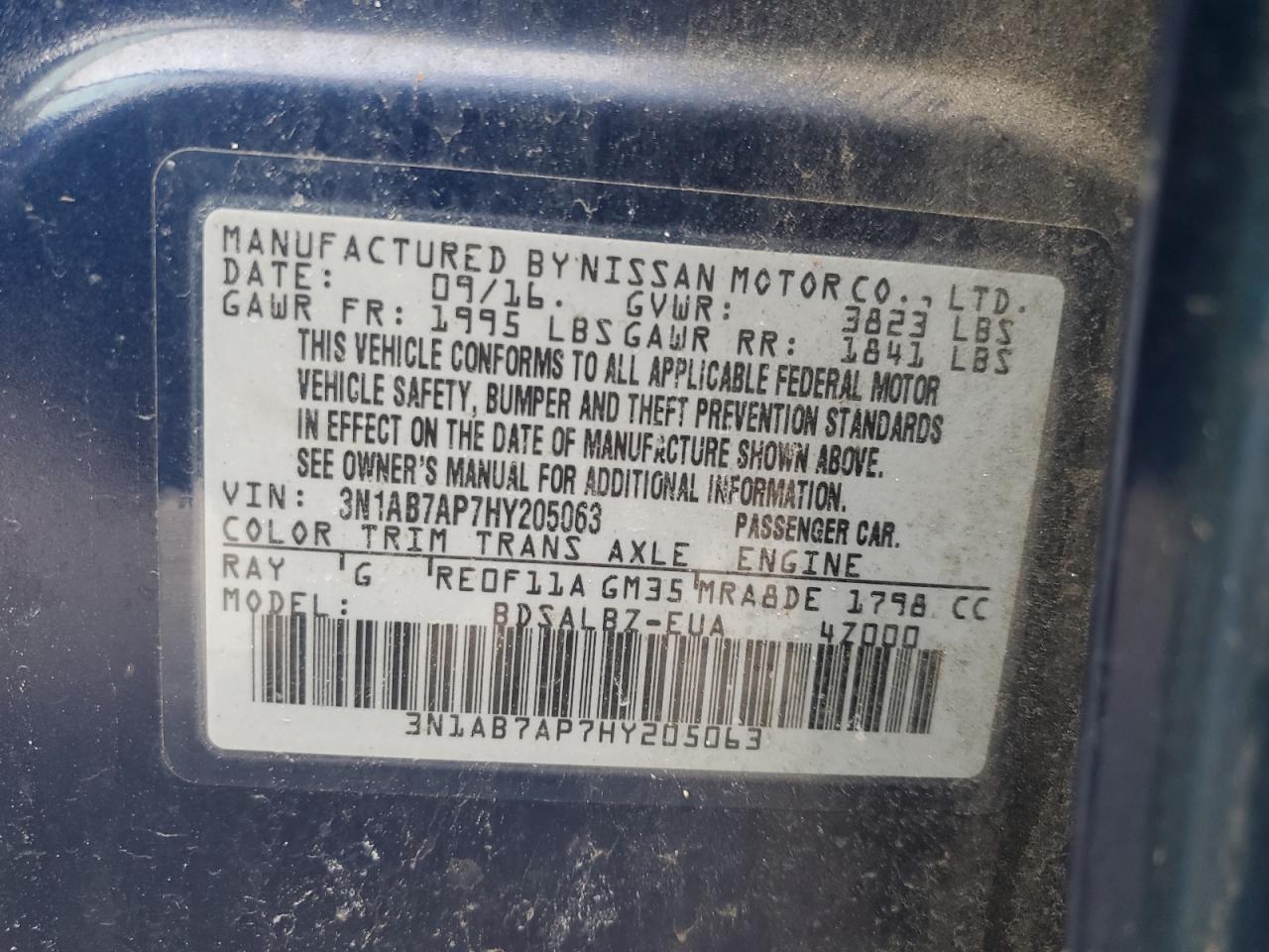 3N1AB7AP7HY205063 NISSAN SENTRA 2017