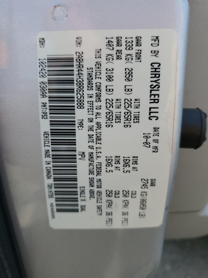 2008 Chrysler Town & Country Lx VIN: 2A8HR44H38R625888 Lot: 60596965