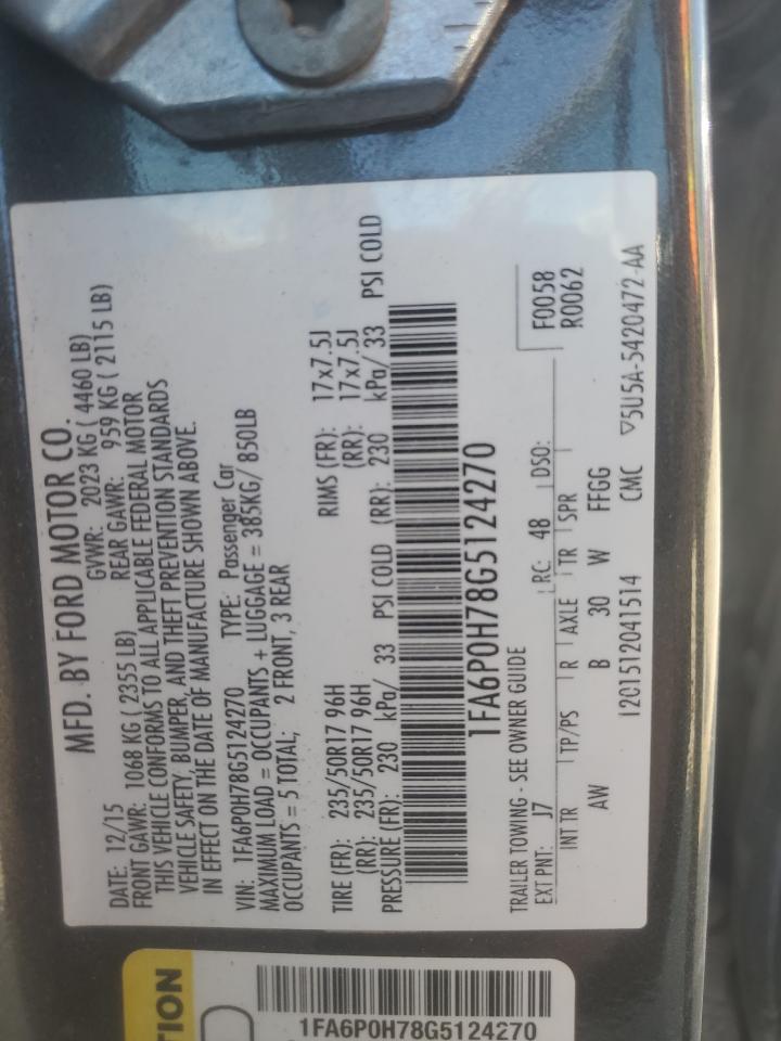 1FA6P0H78G5124270 FORD FUSION 2016