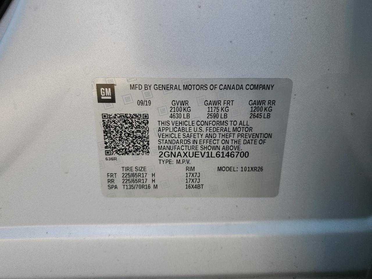 2GNAXUEV1L6146700 CHEVROLET EQUINOX 2020