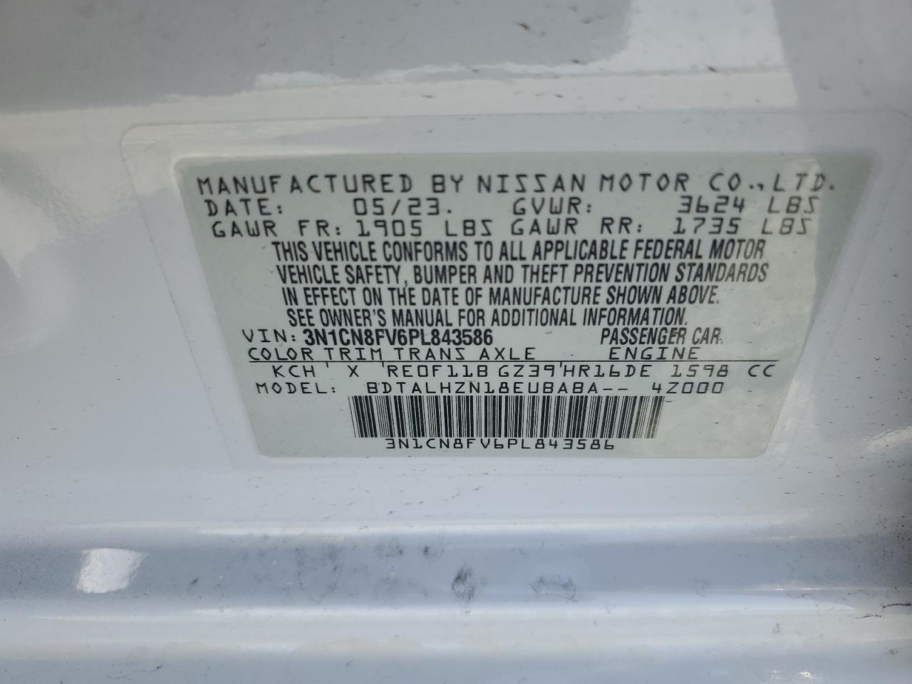 3N1CN8FV6PL843586 NISSAN VERSA 2023