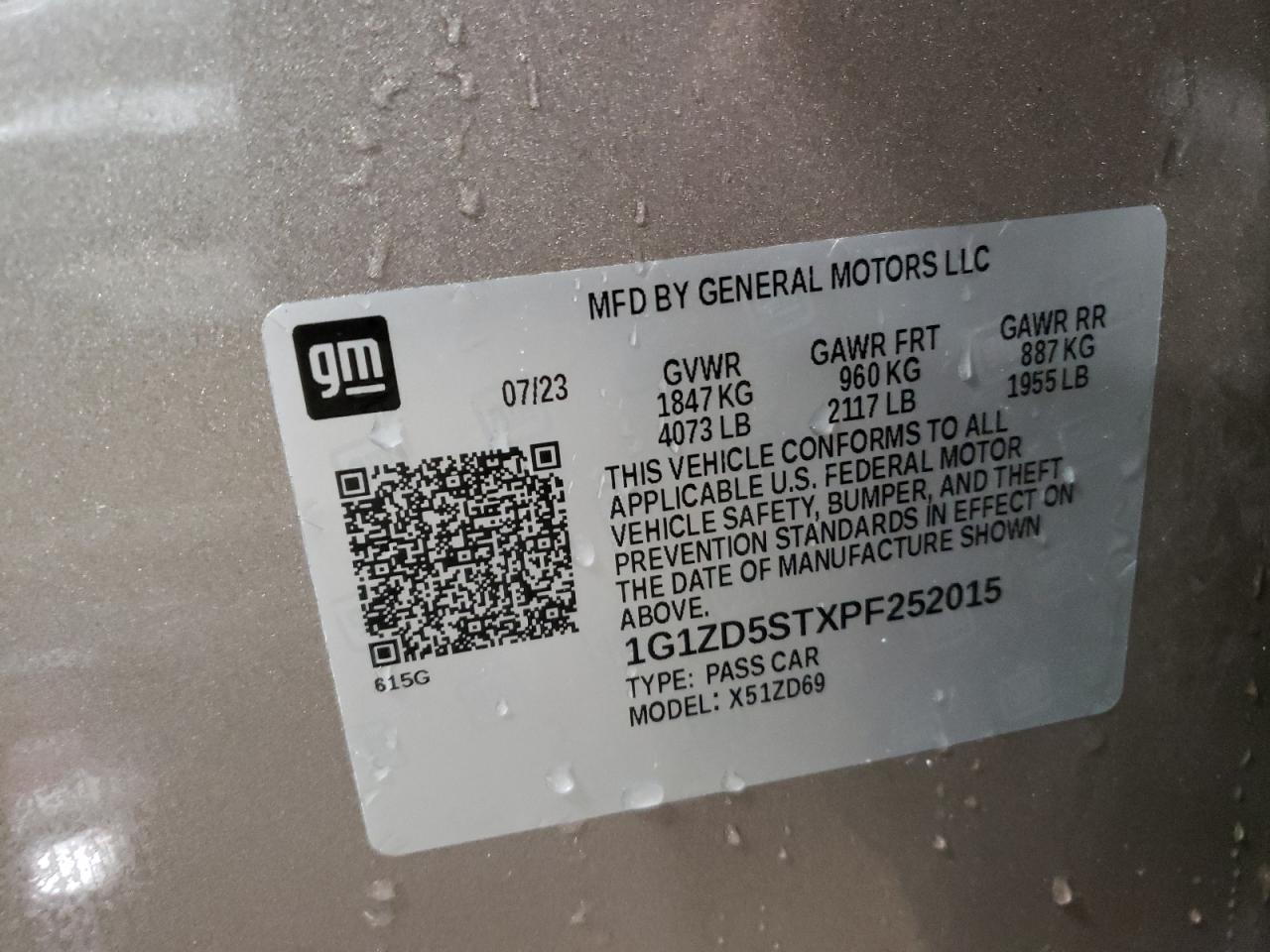 1G1ZD5STXPF252015 CHEVROLET MALIBU 2023