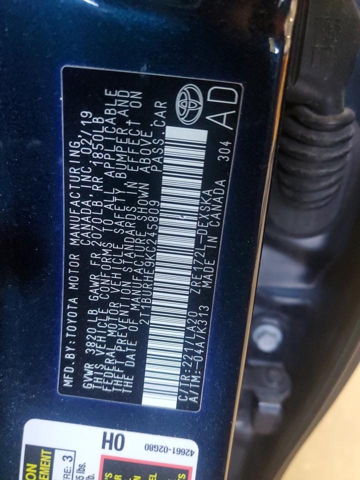 2T1BURHE9KC245809 TOYOTA COROLLA 2019