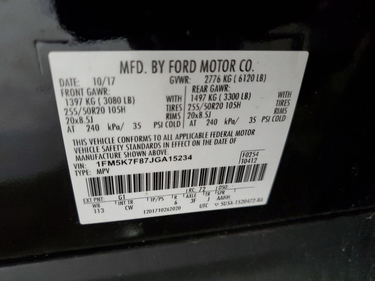 1FM5K7F87JGA15234 FORD EXPLORER 2018