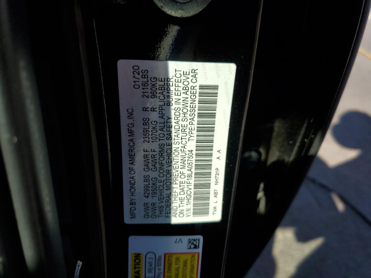 1HGCV1F18LA057504 HONDA ACCORD 2020