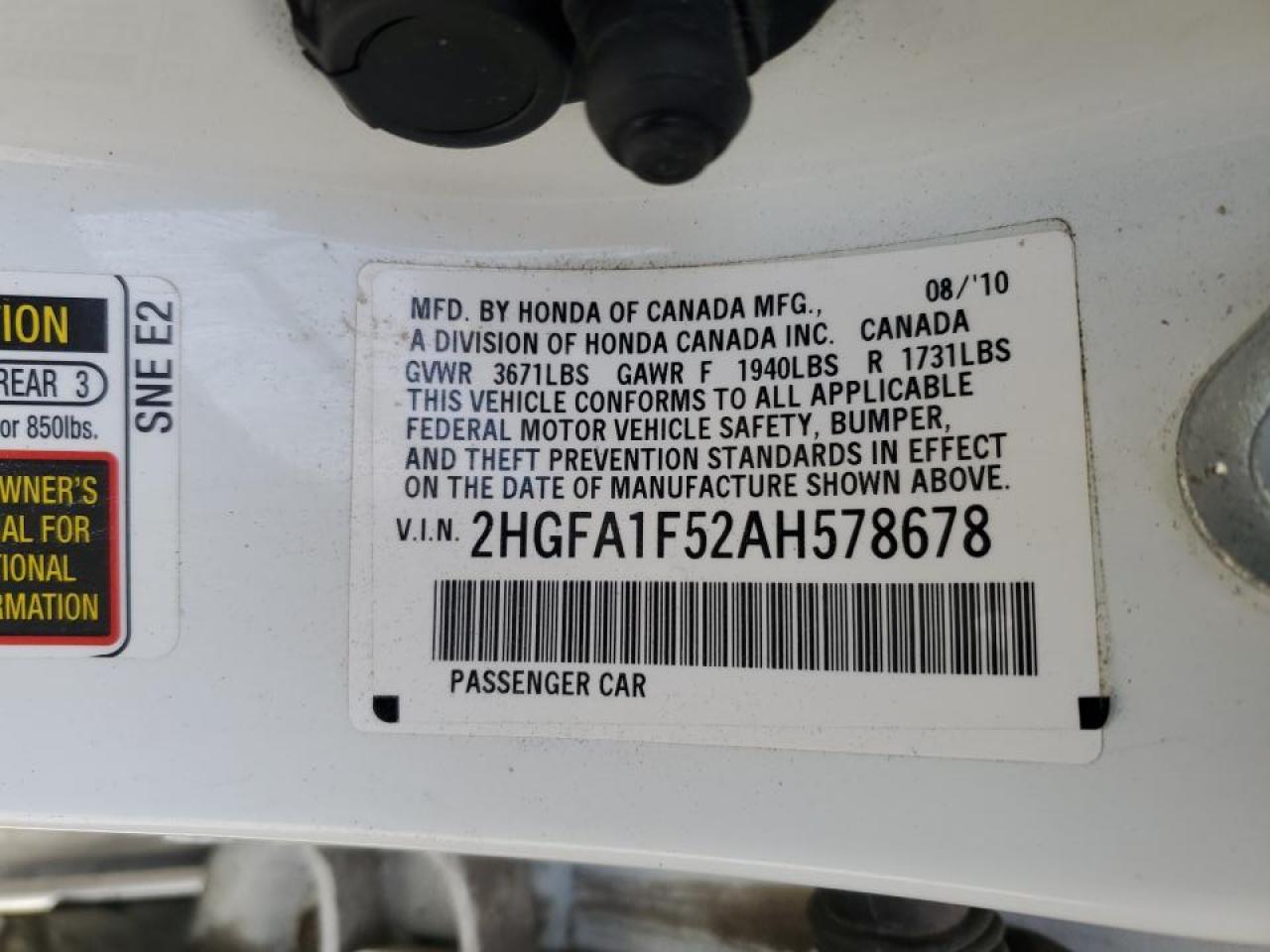 2010 Honda Civic Lx VIN: 2HGFA1F52AH578678 Lot: 64824195