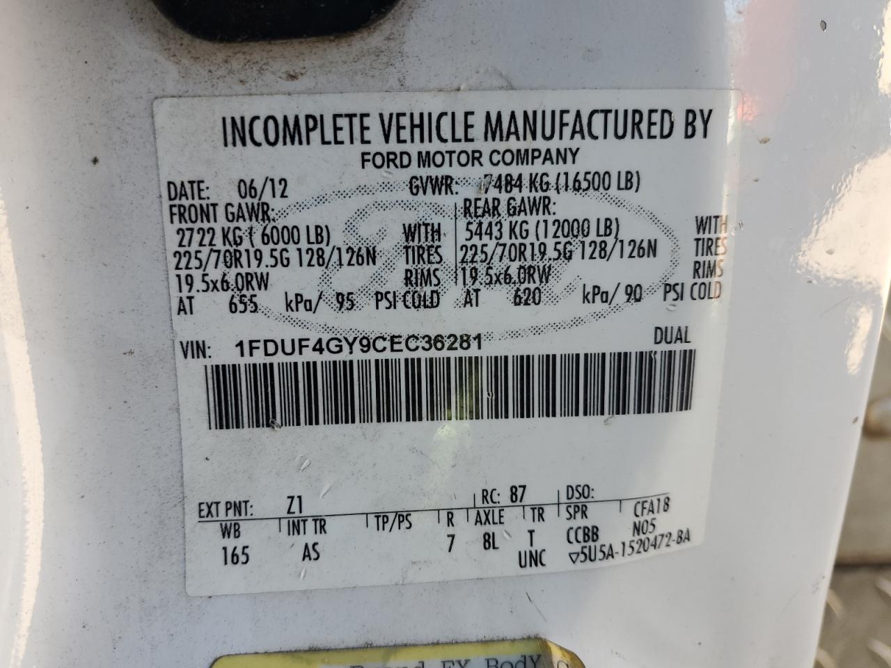 2012 Ford F450 Super Duty VIN: 1FDUF4GY9CEC36281 Lot: 47218625