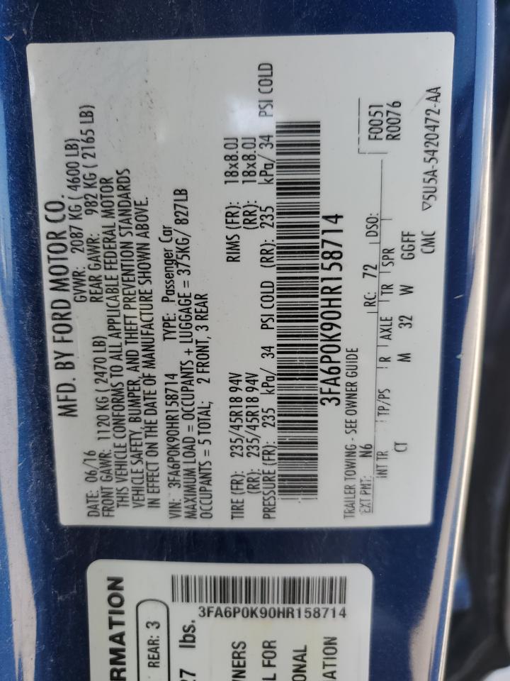 3FA6P0K90HR158714 FORD FUSION 2017