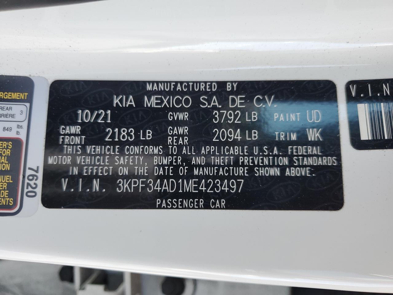 2021 Kia Forte Gt Line VIN: 3KPF34AD1ME423497 Lot: 50549775