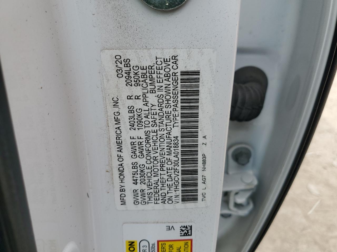 2020 Honda Accord Sport VIN: 1HGCV2F30LA018834 Lot: 50978885