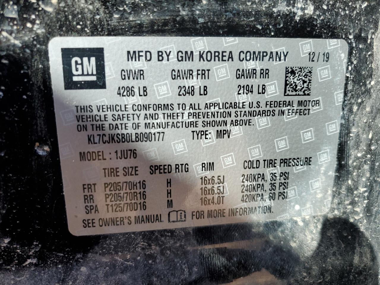 KL7CJKSB0LB090177 CHEVROLET TRAX 2020