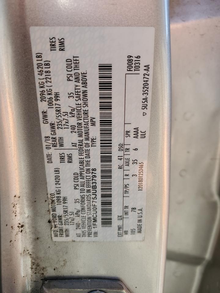 1FMCU0F75JUB37978 FORD ESCAPE 2018
