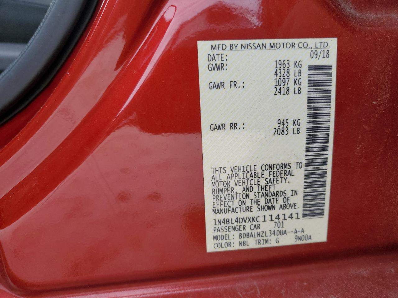 1N4BL4DVXKC114141 NISSAN ALTIMA 2019