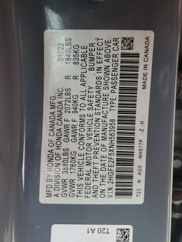 2HGFE2F5XNH563958 HONDA CIVIC 2022
