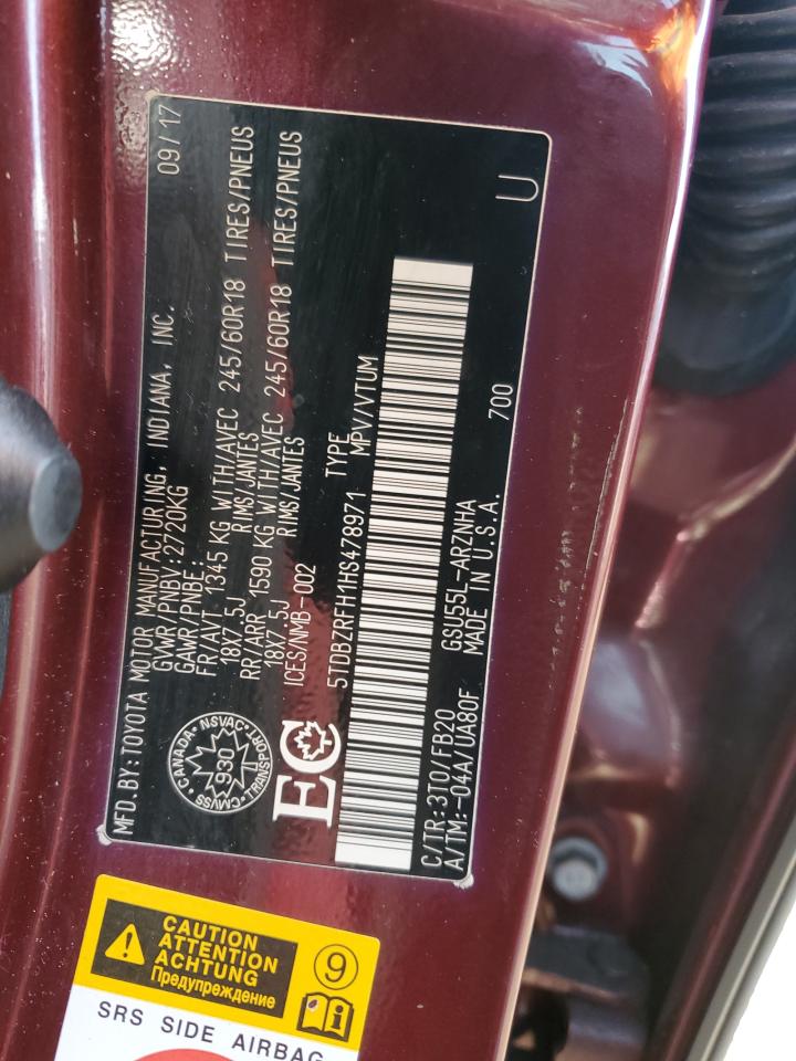 5TDBZRFH1HS478971 TOYOTA HIGHLANDER 2017