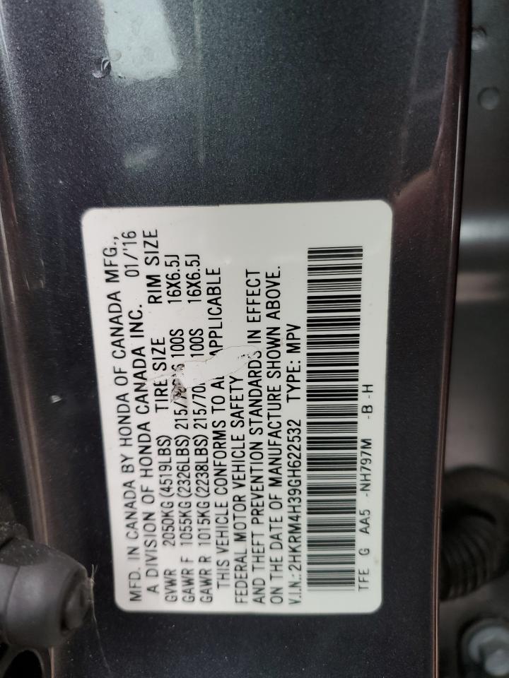 2HKRM4H39GH622532 HONDA CRV 2016