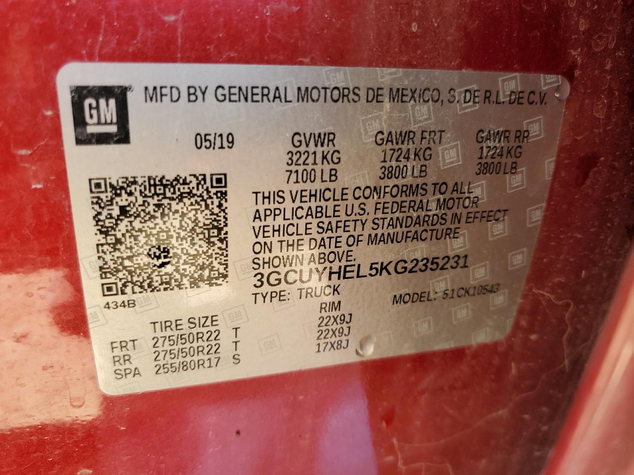3GCUYHEL5KG235231 CHEVROLET ALL Models 2019