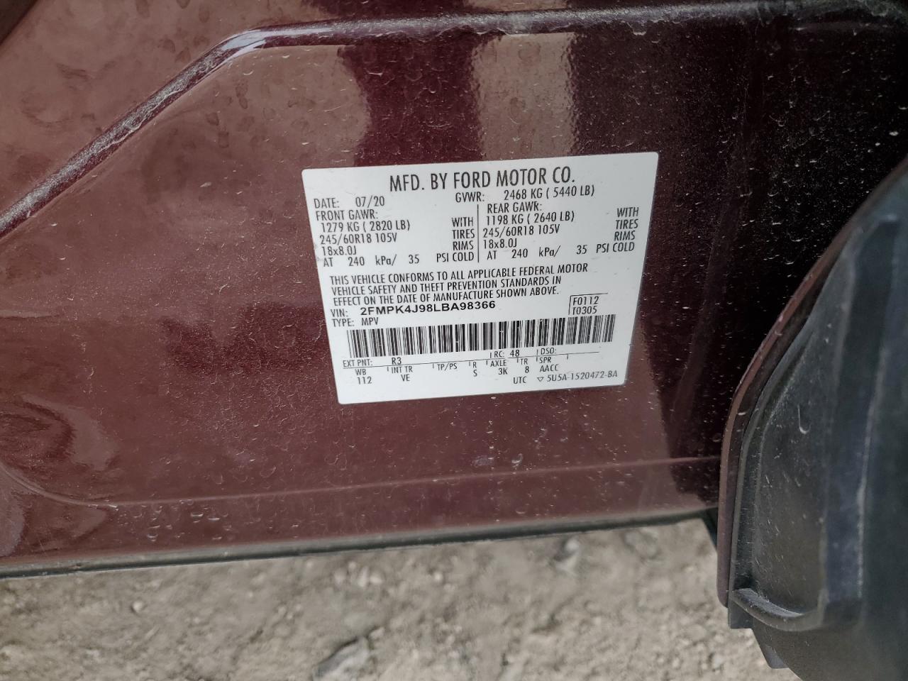 2FMPK4J98LBA98366 FORD EDGE 2020