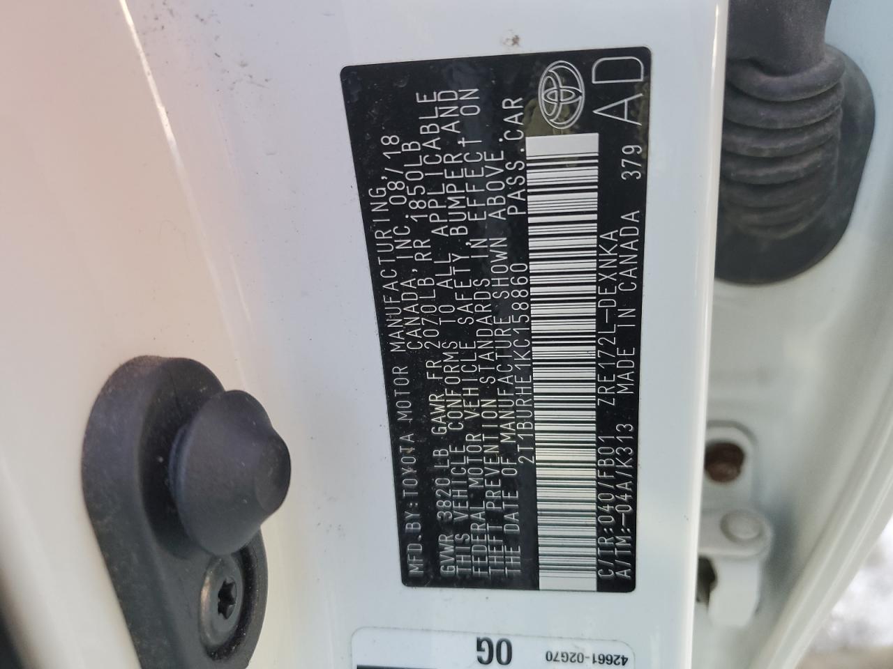 2T1BURHE1KC158860 TOYOTA COROLLA 2019