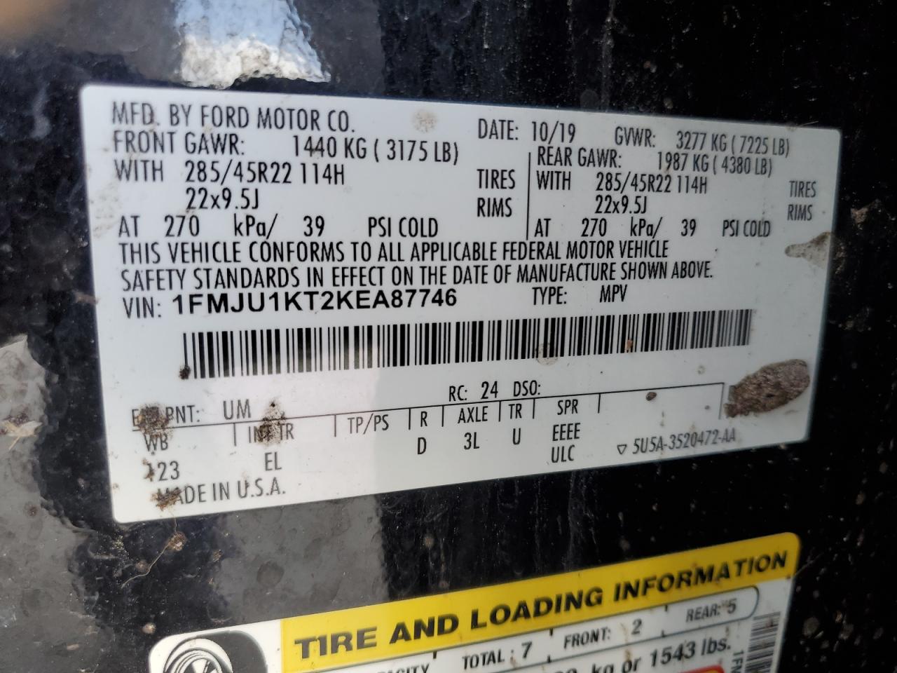 1FMJU1KT2KEA87746 FORD EXPEDITION 2019