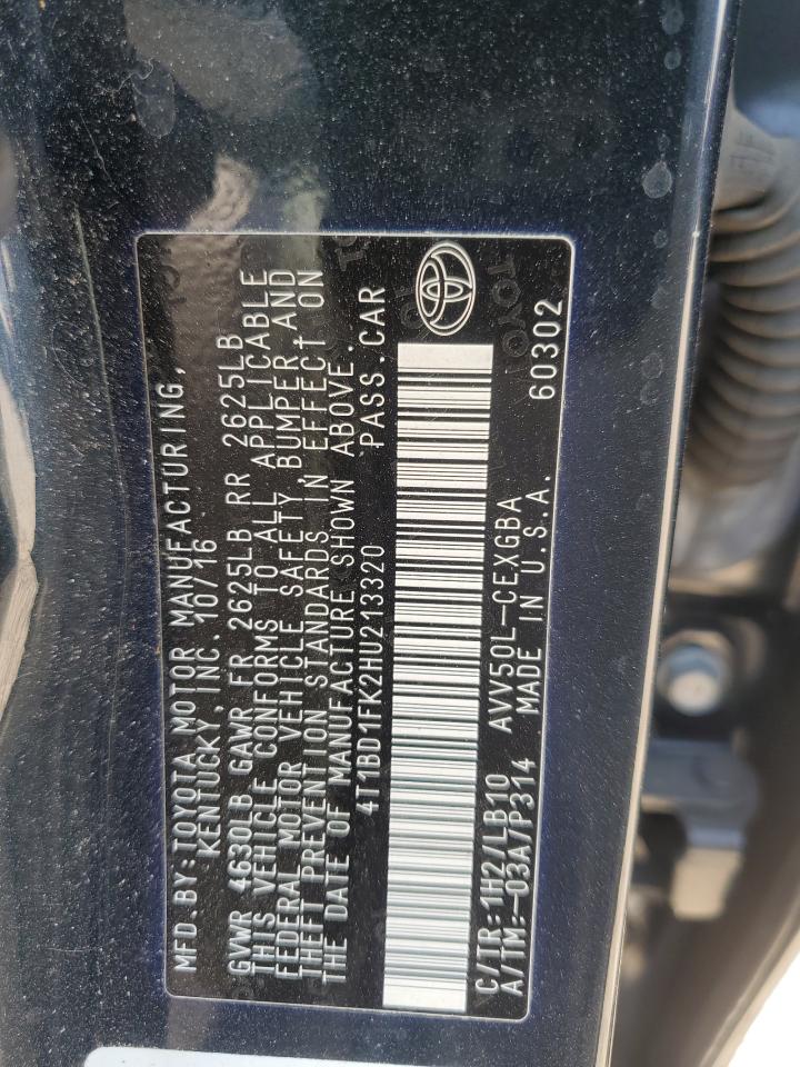 4T1BD1FK2HU213320 TOYOTA CAMRY 2017