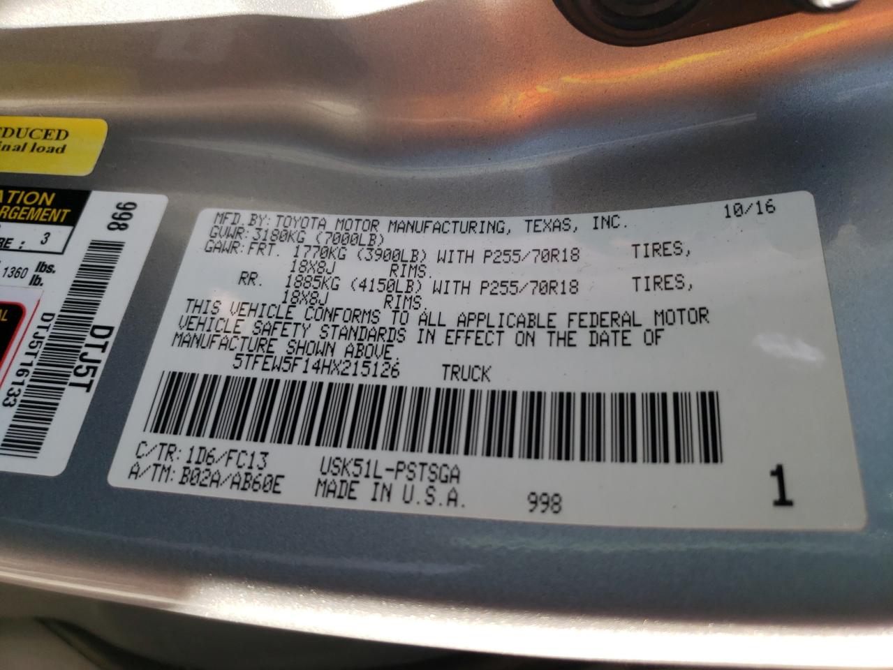 5TFEW5F14HX215126 TOYOTA TUNDRA 2017