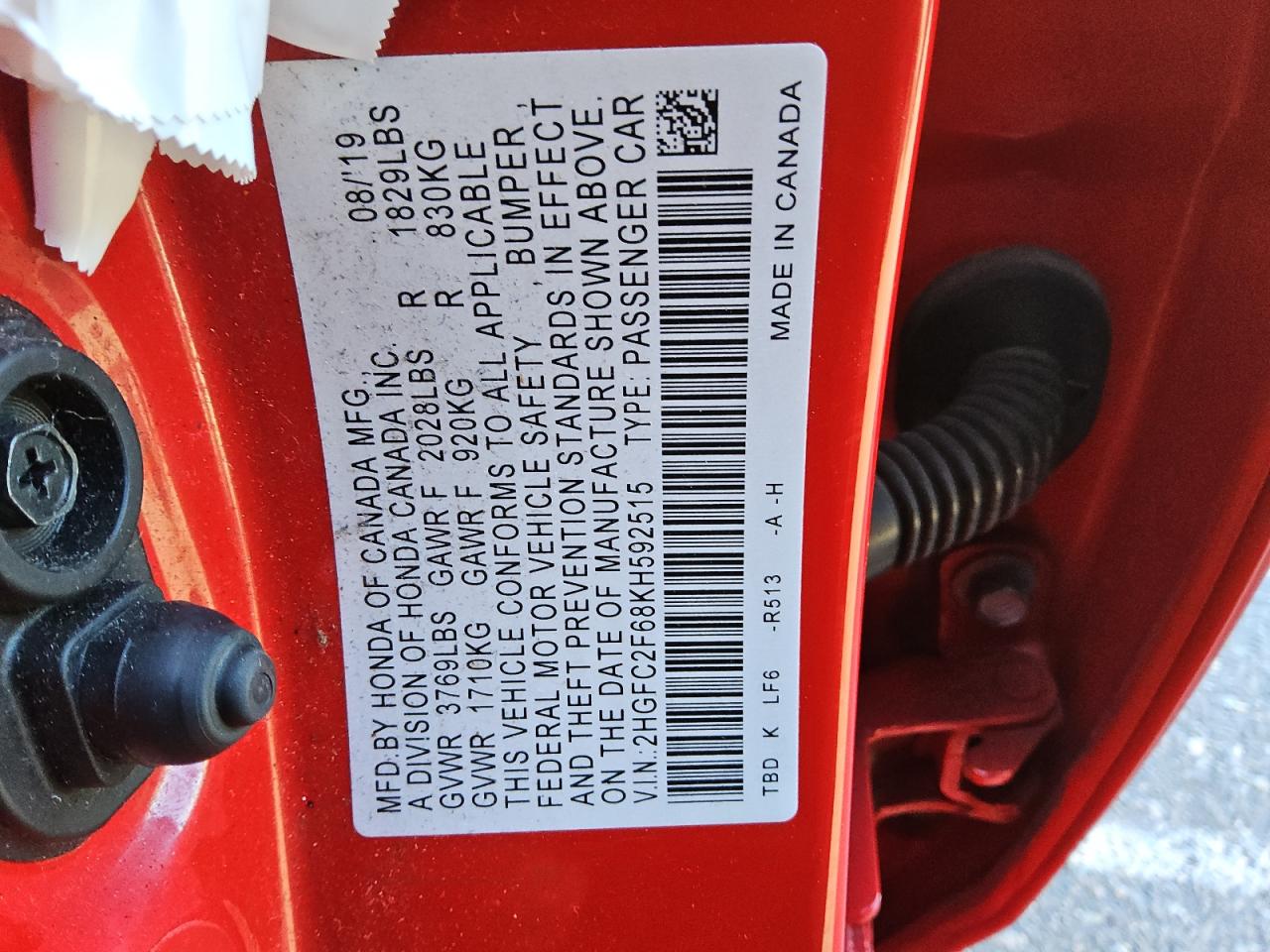 2HGFC2F68KH592515 HONDA CIVIC 2019