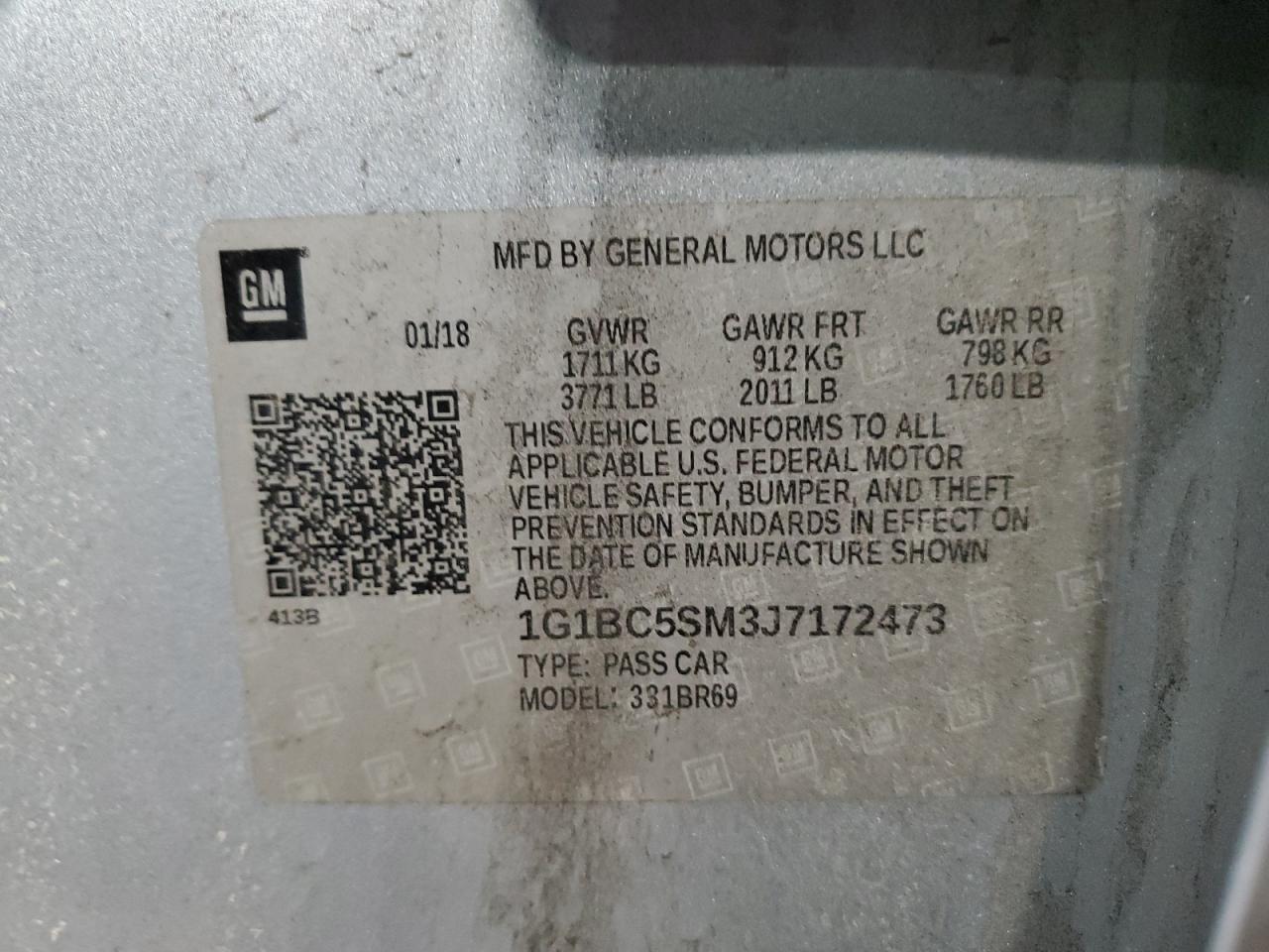 1G1BC5SM3J7172473 CHEVROLET CRUZE 2018