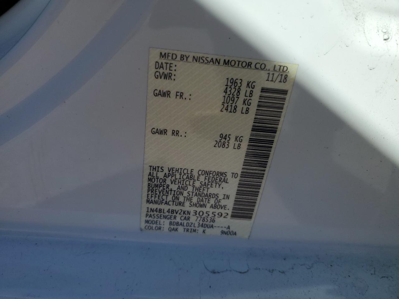 1N4BL4BV2KN305592 NISSAN ALTIMA 2019
