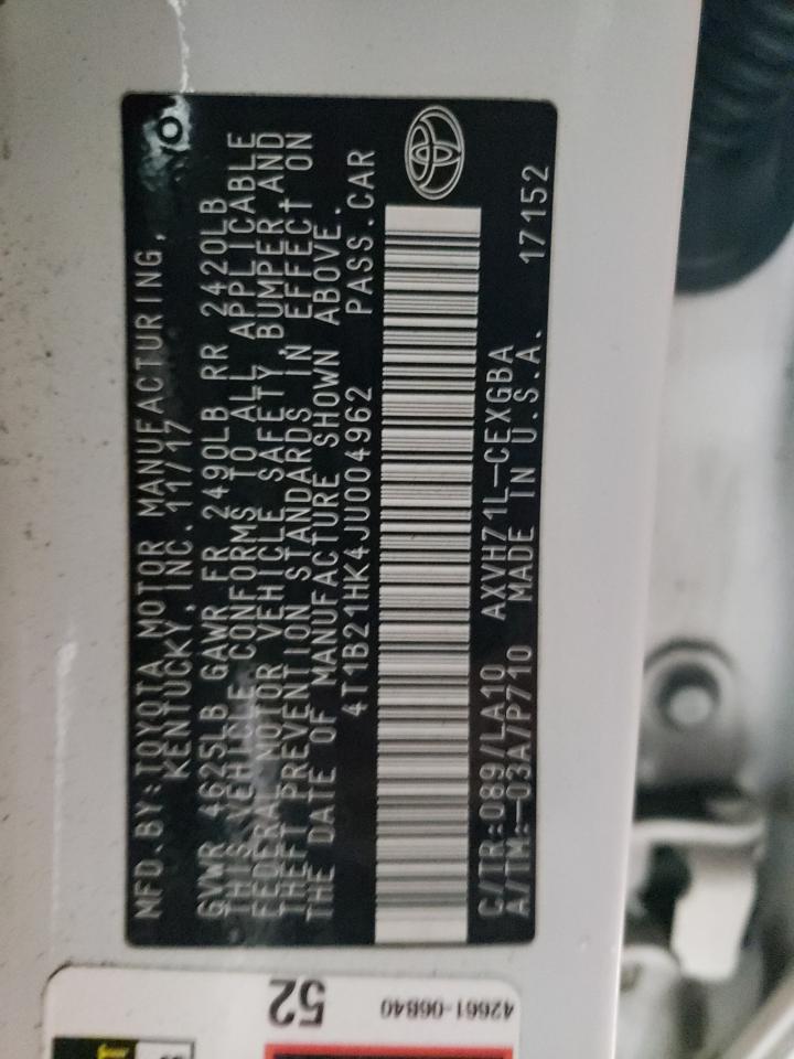 4T1B21HK4JU004962 TOYOTA CAMRY 2018