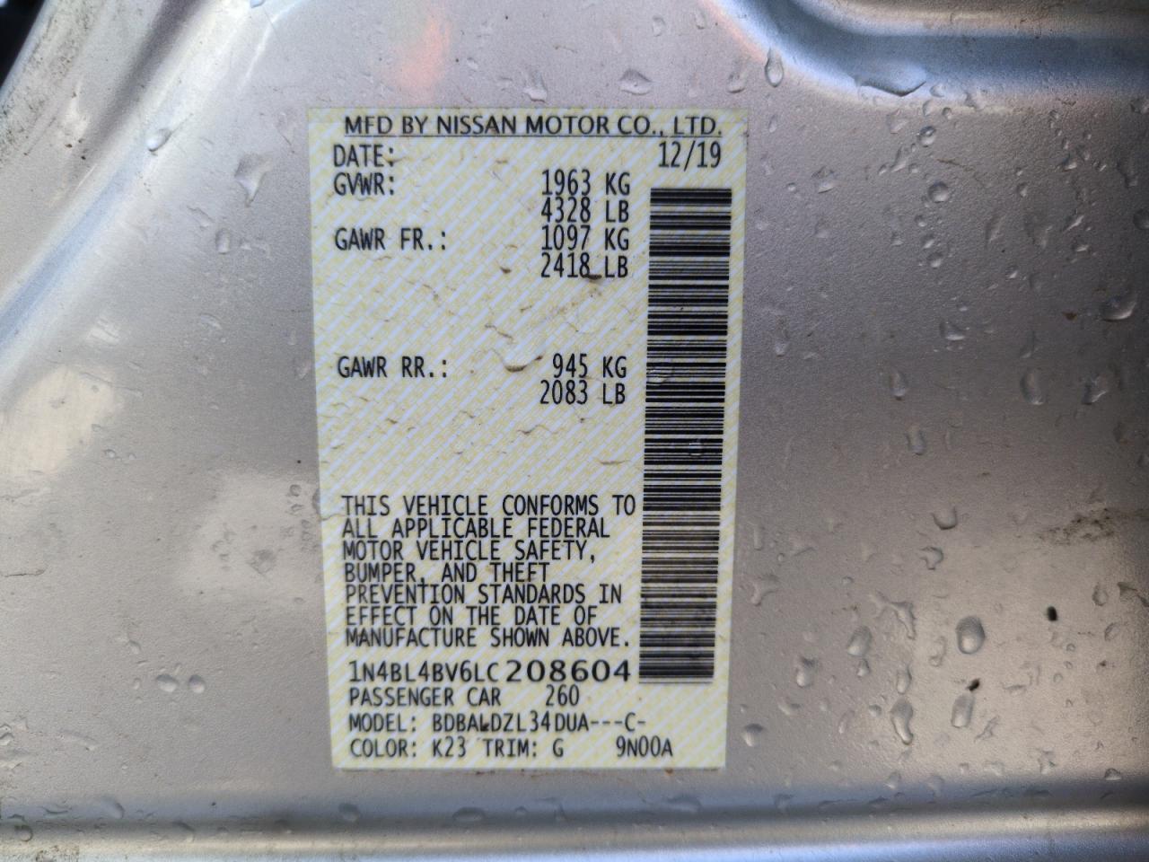 1N4BL4BV6LC208604 NISSAN ALTIMA 2020