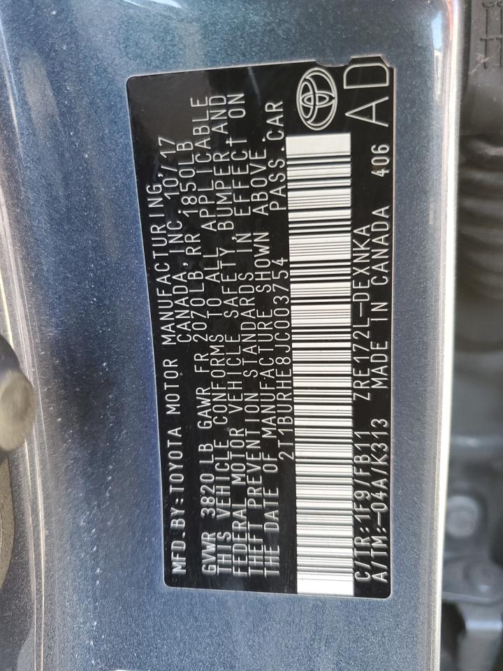 2T1BURHE8JC003754 TOYOTA COROLLA 2018