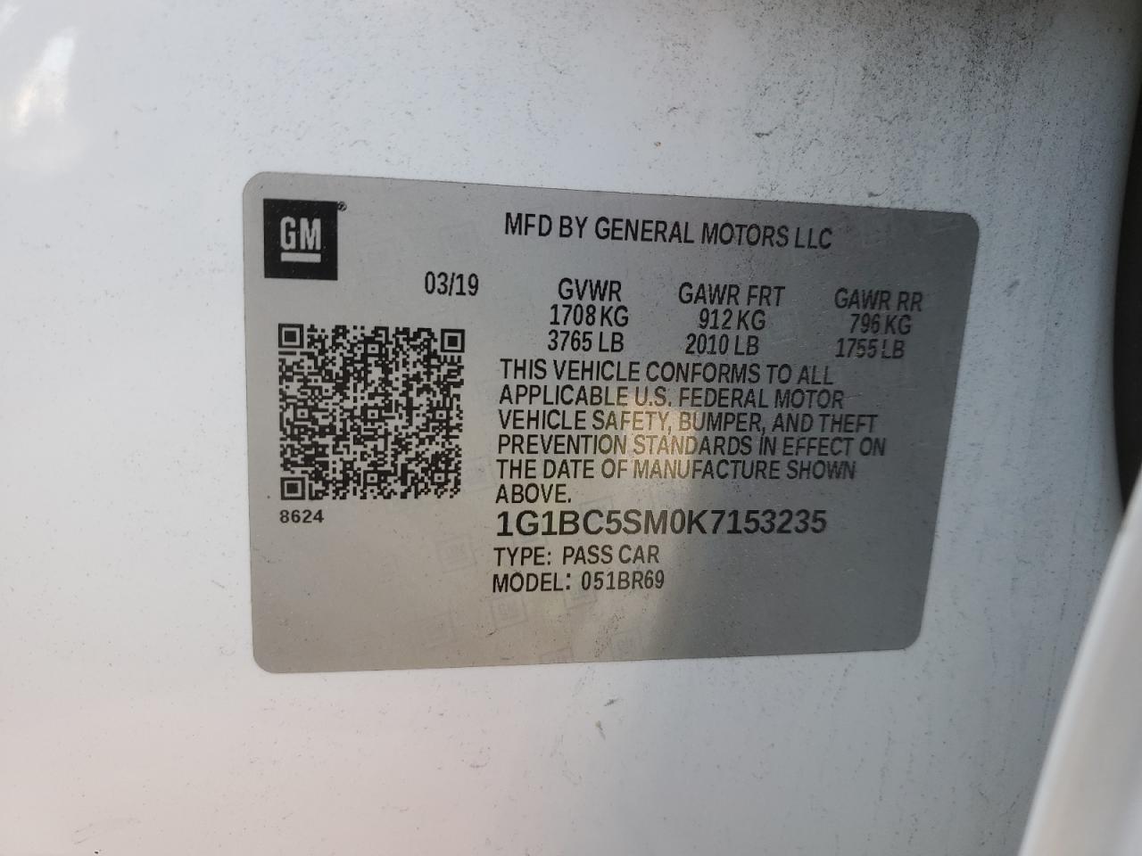 1G1BC5SM0K7153235 CHEVROLET CRUZE 2019