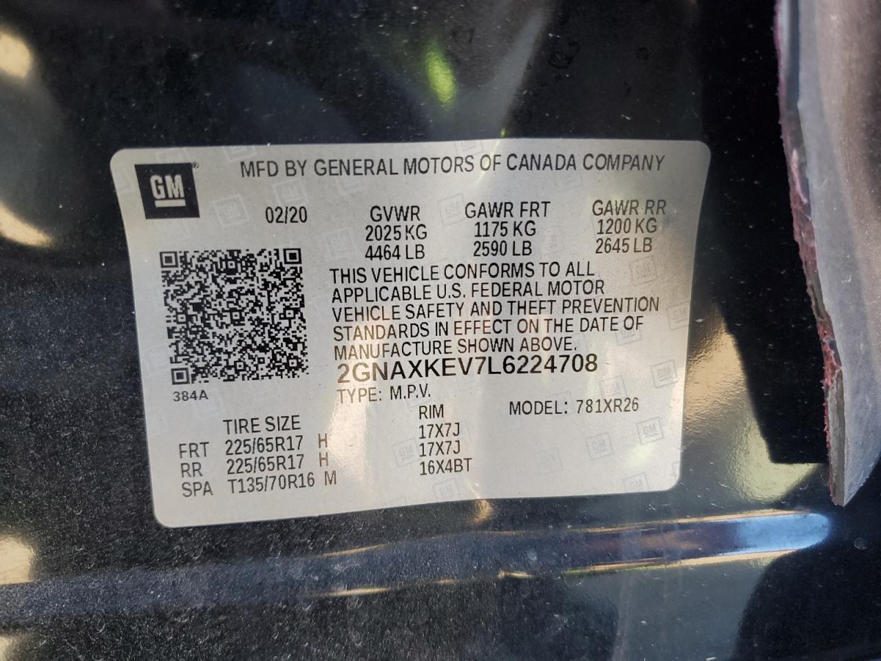 2GNAXKEV7L6224708 CHEVROLET EQUINOX 2020