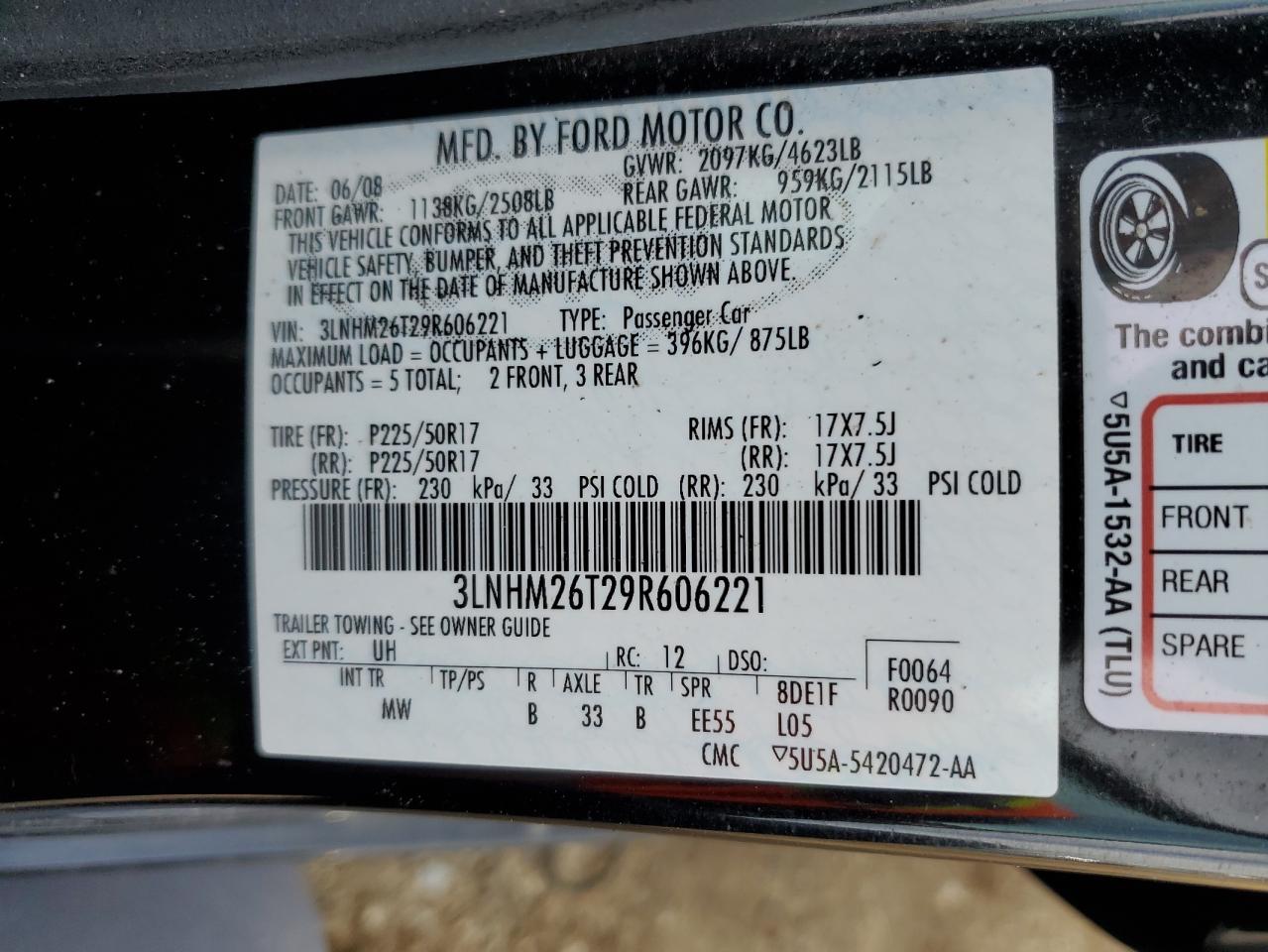 2009 Lincoln Mkz VIN: 3LNHM26T29R606221 Lot: 45677445