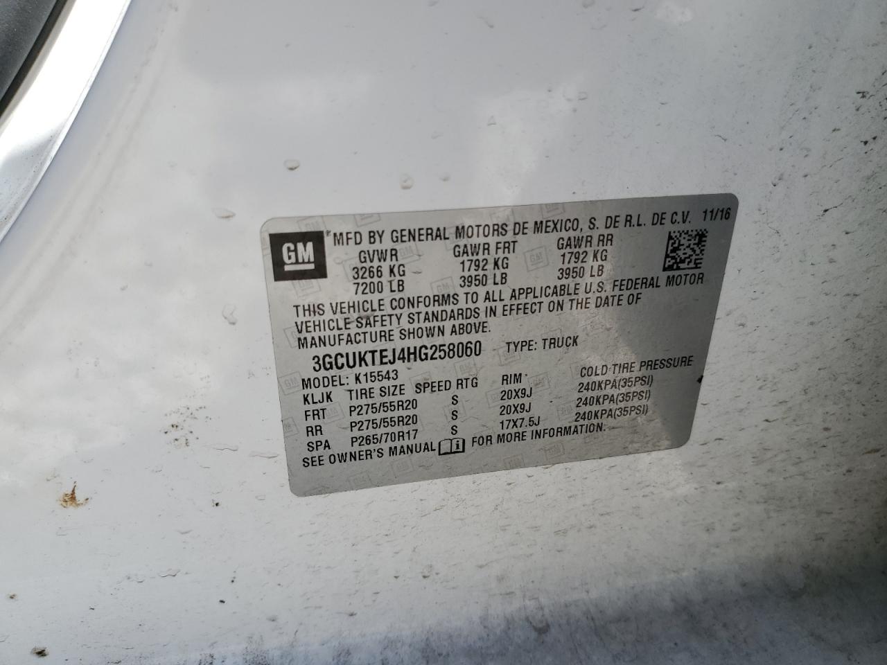 3GCUKTEJ4HG258060 CHEVROLET ALL Models 2017