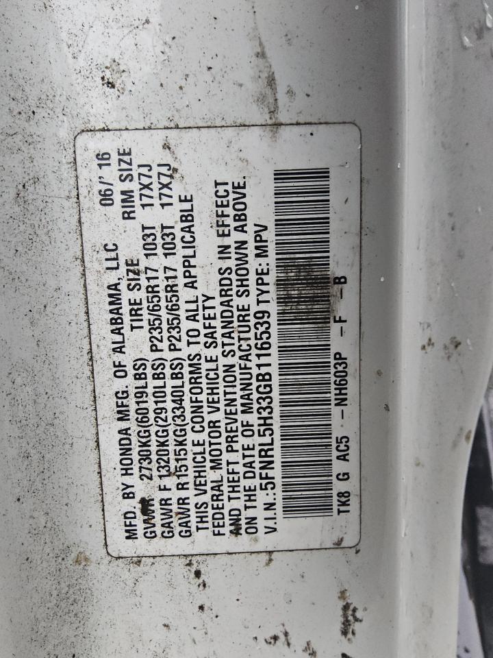 5FNRL5H33GB116539 HONDA ODYSSEY 2016