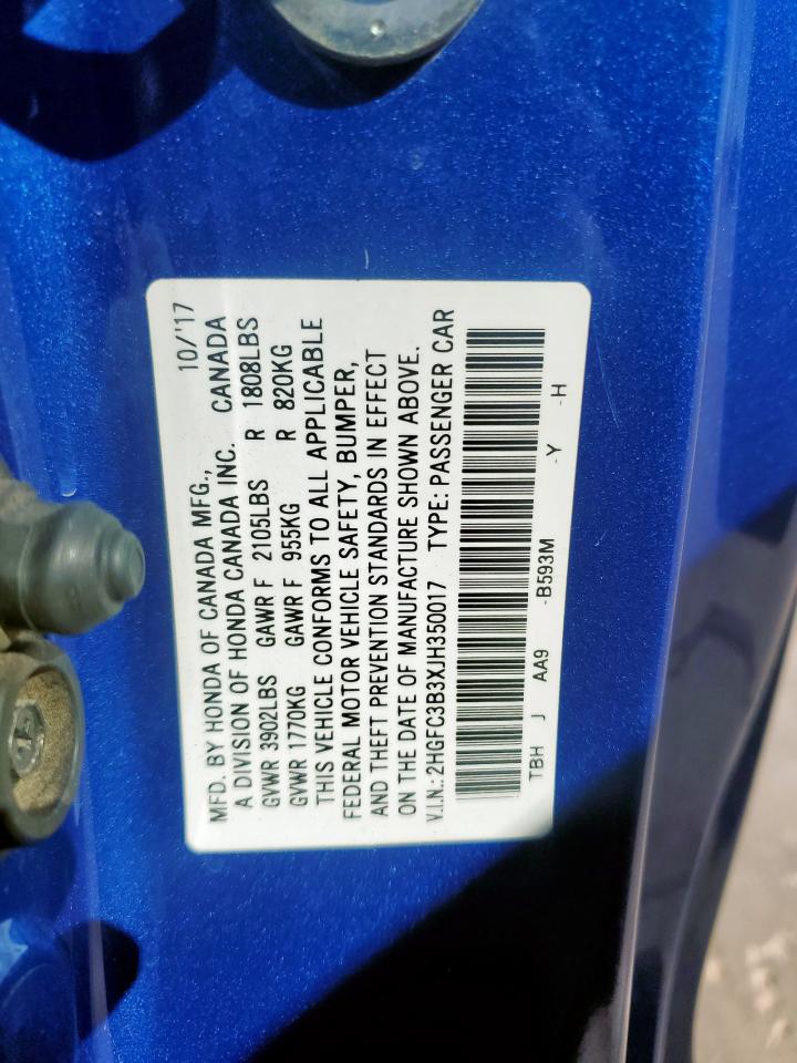 2HGFC3B3XJH350017 HONDA CIVIC 2018
