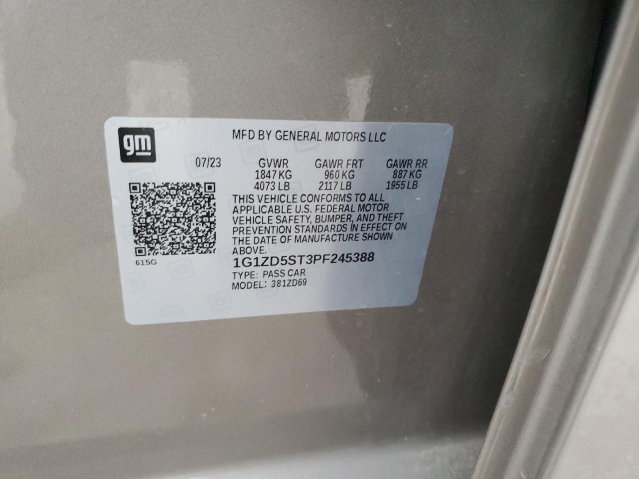 1G1ZD5ST3PF245388 CHEVROLET MALIBU 2023